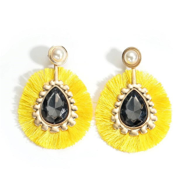 Summer Jewel And Fringe Pearl Post Earrings