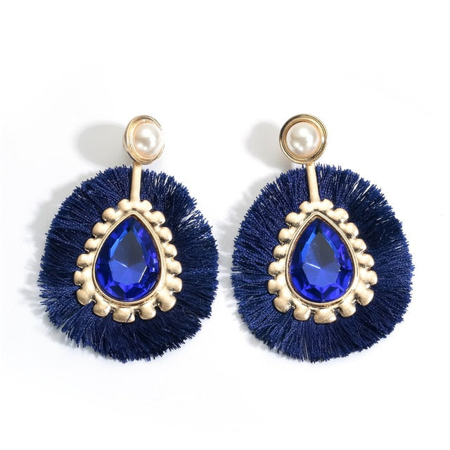 Summer Jewel And Fringe Pearl Post Earrings