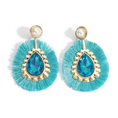 Summer Jewel And Fringe Pearl Post Earrings