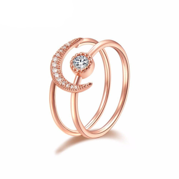 Women's Rose Gold Plated Crystal Star Moon Ring