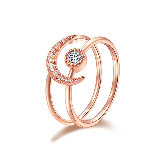 Women's Rose Gold Plated Crystal Star Moon Ring