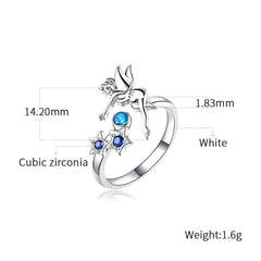 Women's Adjustable Blue Crystal Silver Plated Fairy Ring