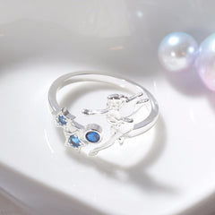 Women's Adjustable Blue Crystal Silver Plated Fairy Ring