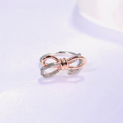 Women's Adjustable Crystal Bow CZ Copper and Silver Plated Ring