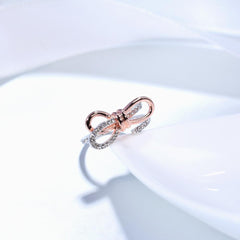 Women's Adjustable Crystal Bow CZ Copper and Silver Plated Ring