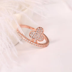 Women's Fashion Charm Rose Gold Plated Crystal Spade Channel Set Ring