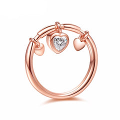 Women's Rose Gold Plated Copper Heart Shaped Pendant CZ Ring