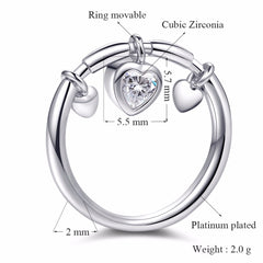 Women's Rose Gold Plated Copper Heart Shaped Pendant CZ Ring