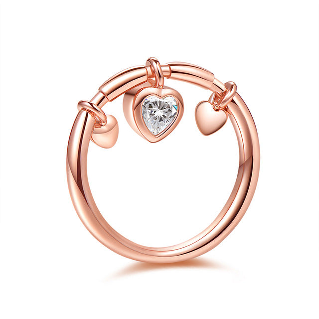 Women's Rose Gold Plated Copper Heart Shaped Pendant CZ Ring