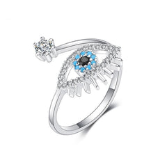 Women's Adjustable Crystal Eye Silver Plated Ring