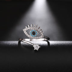 Women's Adjustable Crystal Eye Silver Plated Ring