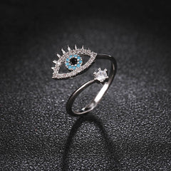 Women's Adjustable Crystal Eye Silver Plated Ring