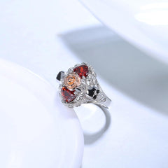 Women's Fashion Punk Skulls and Roses CZ Silver Plated Ring