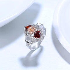 Women's Fashion Punk Skulls and Roses CZ Silver Plated Ring