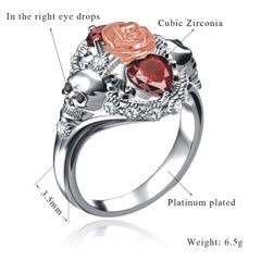 Women's Fashion Punk Skulls and Roses CZ Silver Plated Ring