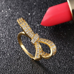 Women's Bow Knot Gold Plated CZ Ring