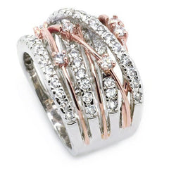 Women's Multilayer Crossover Band CZ Silver and Rose Gold Plated Ring