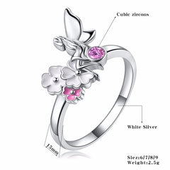 Women's Silver Plated Fairy and Flowers CZ Crystal Ring