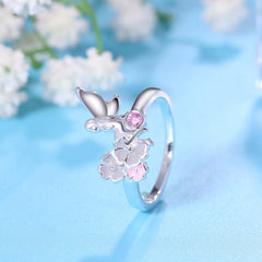 Women's Silver Plated Fairy and Flowers CZ Crystal Ring