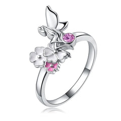 Women's Silver Plated Fairy and Flowers CZ Crystal Ring