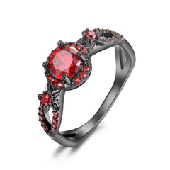 Women's CZ Garnet Prong Set Gunmetal Ring