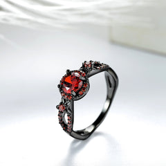 Women's CZ Garnet Prong Set Gunmetal Ring