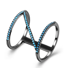 Women's Z Shape Gunmetal Crystal Ring