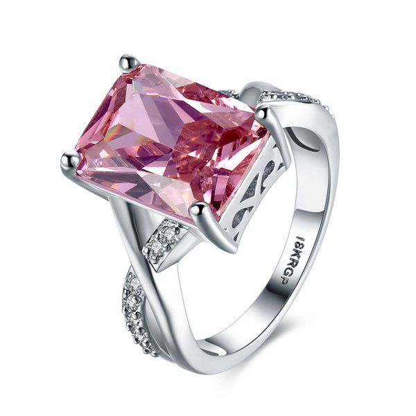 Women's Luxury Square Pink CZ Silver Plated Ring