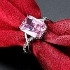 Women's Luxury Square Pink CZ Silver Plated Ring