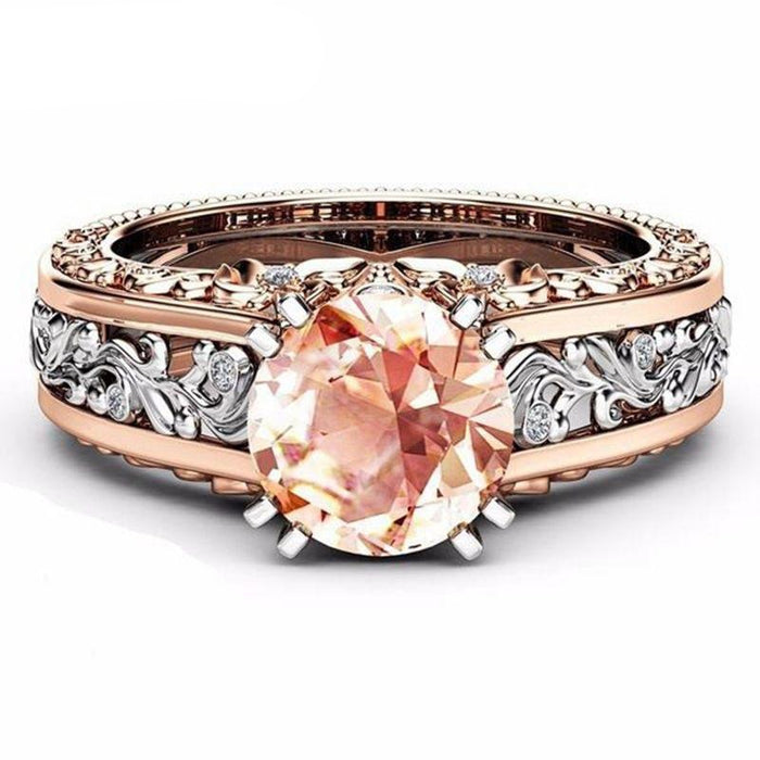Women's Austrian Vintage Two Tone Silver and Rose Gold Plated Prong Set CZ Ring
