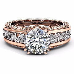 Women's Austrian Vintage Two Tone Silver and Rose Gold Plated Prong Set CZ Ring