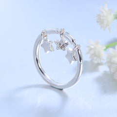 Women's Star Charm Band Silver Plated CZ Ring