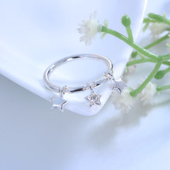 Women's Star Charm Band Silver Plated CZ Ring