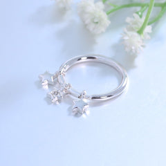 Women's Star Charm Band Silver Plated CZ Ring