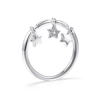 Women's Star Charm Band Silver Plated CZ Ring