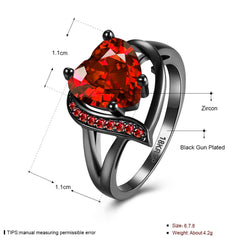 Women's Black Gold Plated Prong Set Overlapping Heart CZ Ring