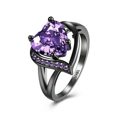 Women's Black Gold Plated Prong Set Overlapping Heart CZ Ring