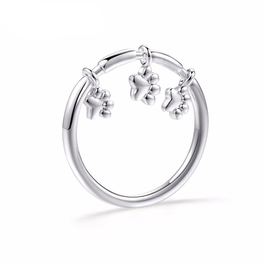 Women's Puppy Paw Charm Band Silver Plated Ring