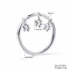 Women's Puppy Paw Charm Band Silver Plated Ring