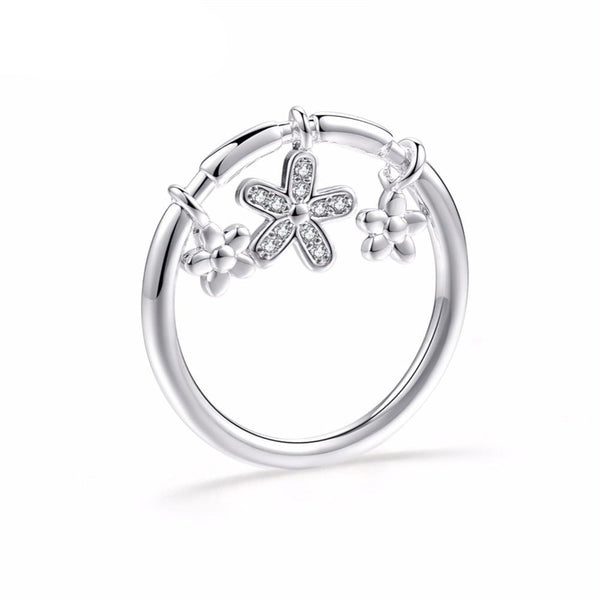 Women's 5 Point Star Charm Band Silver Plated CZ Ring