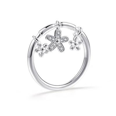 Women's 5 Point Star Charm Band Silver Plated CZ Ring