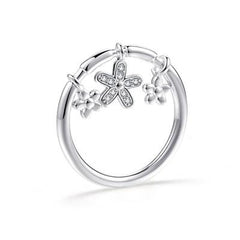 Women's 5 Point Star Charm Band Silver Plated CZ Ring