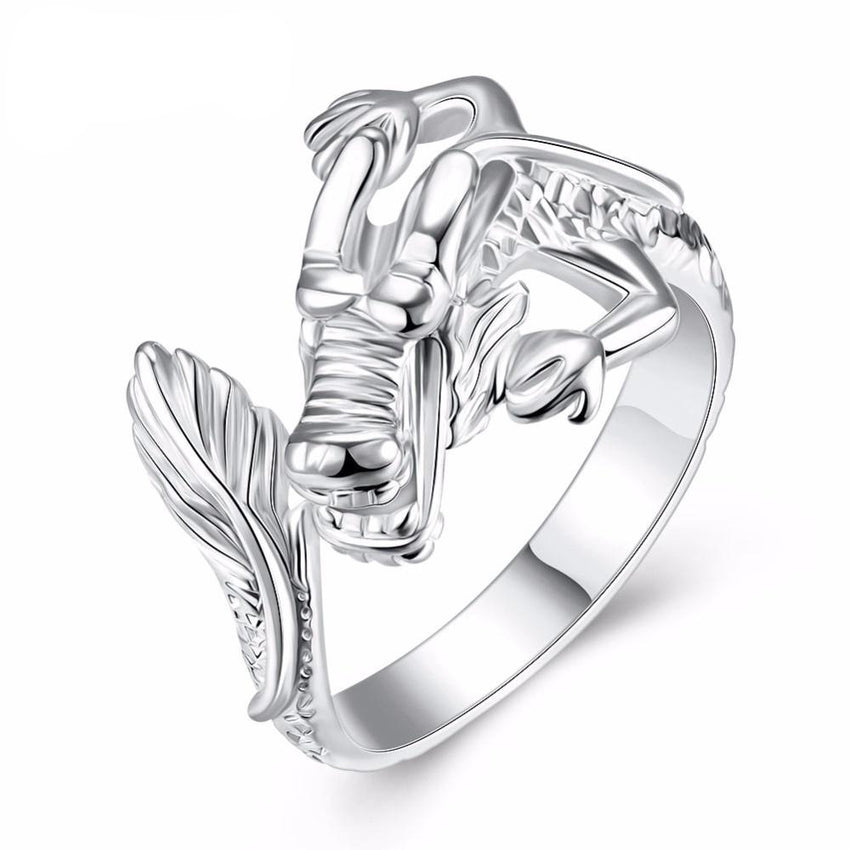 Women's Dragon Silver Plated Adjustable Ring