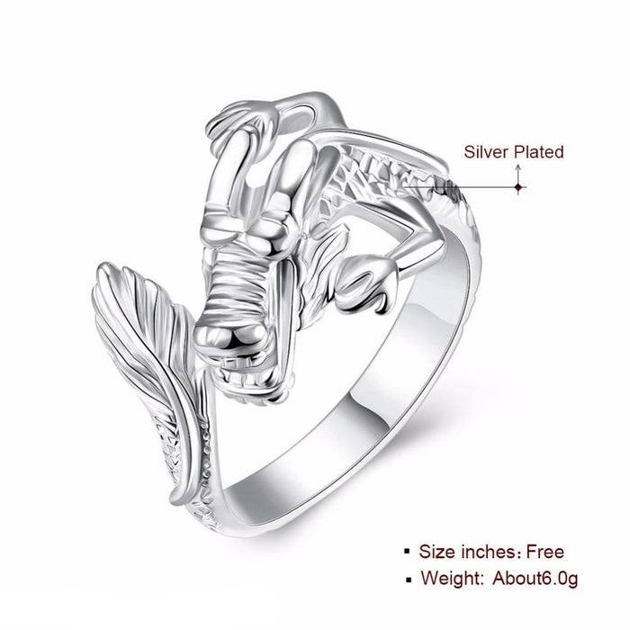 Women's Dragon Silver Plated Adjustable Ring