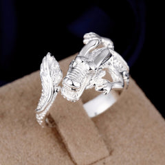 Women's Dragon Silver Plated Adjustable Ring