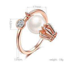 Women's Crown Pearl Pendant Silver Plated CZ Ring