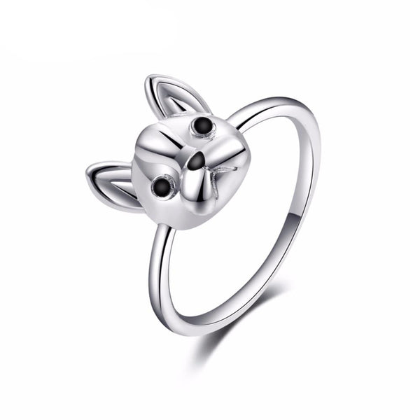 Women's Pug Puppy Silver Plated Ring