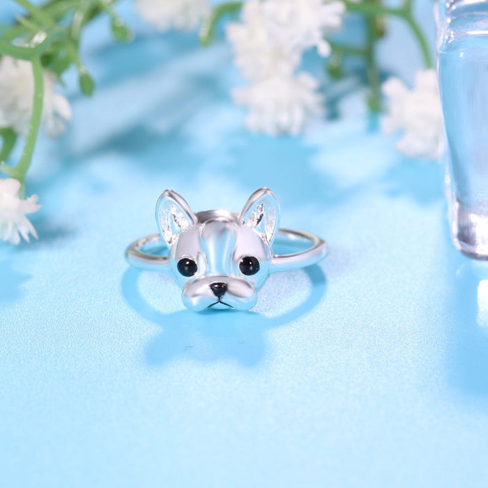 Women's Pug Puppy Silver Plated Ring