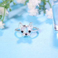 Women's Pug Puppy Silver Plated Ring