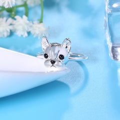 Women's Pug Puppy Silver Plated Ring